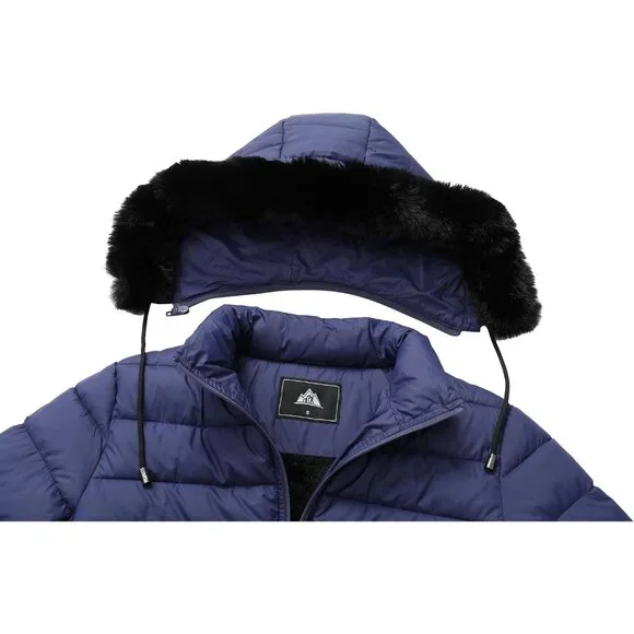 Women's Navy Waterproof Long Down Jacket,warm Winter Hooded Puffer Coat